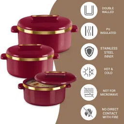 MILTON Curve Inner Stainless Steel Jr Set Pack of 3 Thermoware Casserole Set-21