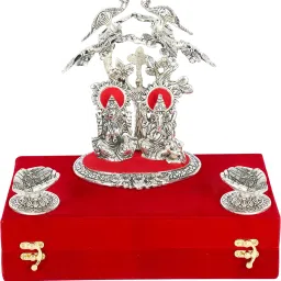 Laxmi Ganesh Murti Idol Under Tree With 2Pcs Hand Diya And 1 beautiful Red Box Decorative Showpiece-21 cm-image-39