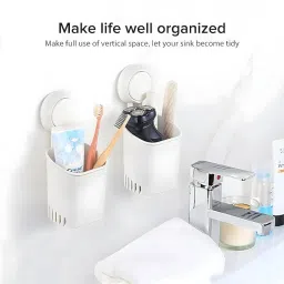 Toothbrush Holder Wall Mount Holder for Toothpaste, Shaver Makeup Brush Plastic Wall Shelf-image-19