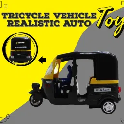 neoinsta shopping Medium size pull back auto rickshaw toy with rubber tires black color image 5