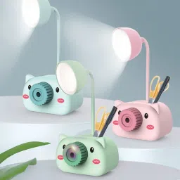 4in1 Camera Shaped Rechargeable Table Lamp Night Lamp Night Lamp with Pencil Sharpener Pen Stand Mobile Stand for Girls Boys, Pack of 1 Study Lamp-3