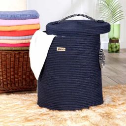 pano Navy Blue Polypropylene 52 Ltr (1Pc) Laundry Basket with Lid-picture-42