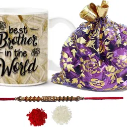 flipkart smartbuy Premium Quality Best brother in the World Marble Design Mug ,Rakhi, Roli Chawal,And 10 Chocolate in potli Ceramic Gift Box-picture-4