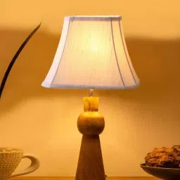 new era Off-white cotton Vintage lamp with wood base (12x8x20.75)-picture-20