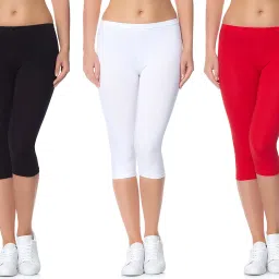 Cotton Lycra 220 GSM Bio-Wash Women Black, White, Red Capri-image-55