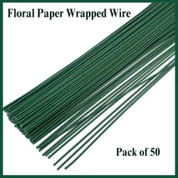 Pack of 50, Dark Green Floral Paper Wrapped Stem Wire-16
