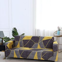 HOUSE OF QUIRK Universal Grey & Yellow Printed Stretchable 3-Seater Sofa Slipcover-18