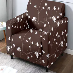 Cortina Brown Printed 1-Seater Stretchable Non-Slip Sofa Slipcover-image-88