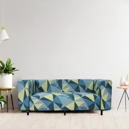 HOUSE OF QUIRK Blue & Green Printed 2-Seater Sofa Slipcover-image-23