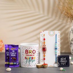 Designer Choco-Mug Assorted Rakhi, Mug, Chawal Roli Pack, Key Ring, Greeting Card Set-image-7