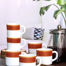 Cello Solitaire Set of 12 White & Red Ruby Opalware glossy mug set-100ml-2