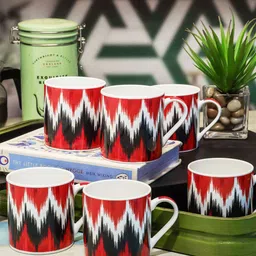 GOODHOMES Set of 6 White & Red Printed Bone China Glossy Mugs Cups and Mugs-10