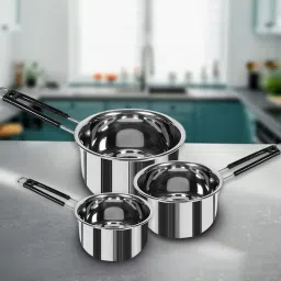 Steel Saucepan Set with Handle for Tea, Coffee Cookware Set, Milk Pan Tapeli K0 4.3 inch, 5.9 inch, 6.6 inch Lid Set, Pack of 3-picture-15