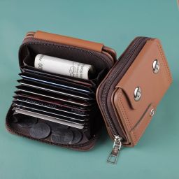 Men & Women Brown Genuine Leather RFID Card Holder-image-52