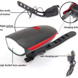 grt creatives 2-in-1 Rechargeable Bicycle Horn Light (3 modes) and horn LED Front Light RED LED Front Light image 3