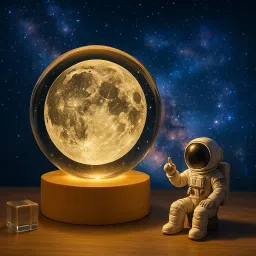 3D Moon Crystal Ball Night Light ,Wooden Base, USB Desk Light Decorative Gift Night Lamp-44