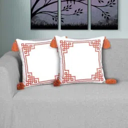 ode & cleo Off white Cotton Geometric 18x18 inches Cushion Covers (Pack of 2)-picture-4