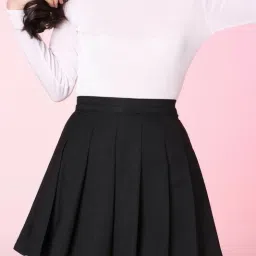Women Solid Pleated Black Skirt-image-93