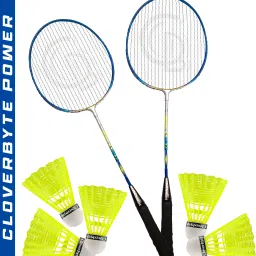 POWER Blue Steel LightWeight Badminton Racquet 1 Pair with 5 pc Shuttlecocks Badminton Kit-image-48