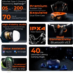 triggr Kraken X1 Plus with Dual Pairing, Battery Display, Quad ENC, 70H Battery, v5.3 Bluetooth Headset image 2