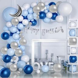 78pcs Frost Theme Blue White Silver Balloons, Moon & Banner Set-image-35
