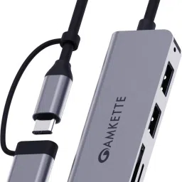 AMKETTE 5 in 1 Hybrid USB 3.0 Hub with Card Reader Type C+A USB Hub-0