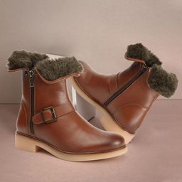 carlton london Women Solid Block-Heeled Winter Boots With Buckle Boots For Women-picture-10