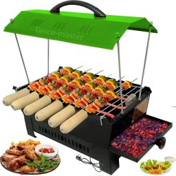 Green Hut Shape BBQ-890 Electric & Charcoal Barbeque (2 in 1 BBQ)"Multi Purpose"Grill with 6 Skewers Wooden Handle Electric Grill & Tandoor (Medium) Electric Tandoor Electric Tandoor-13