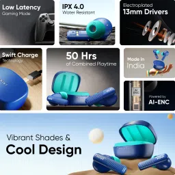 mivi DuoPods D3 TWS,13mm Driver,Rich Bass,50H Playtime,AI ENC,Low Latency,Type C,5.3 Bluetooth Headset image 2