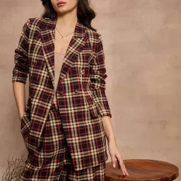 Women Checkered Single Breasted Casual Blazer-image-90