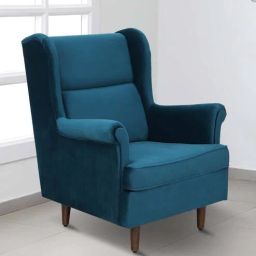 casacraft from pepperfry Alvarez Velvet Wing Chair In Velvet Teal Blue Colour-picture-43