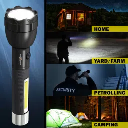 pick ur needs Rechargeable 50W 2 in1 Dual Mode Bright Long Range Torch 8 hrs Torch Emergency Light image 2