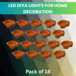 Water Sensor Diya, Electric LED Diyas for Diwali & Office Décor Pack of 18 I267 Plastic (Pack of 18) Table Diya Set-image-83