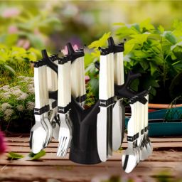 Stainless Steel Cuttlery Fork Set,Spoon 24 Pieces with Tree Shape Stand Stainless Steel, Plastic Cutlery Set-14
