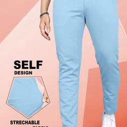 indiclub Men Slim Fit Light Blue Linen Blend Trousers-picture-2
