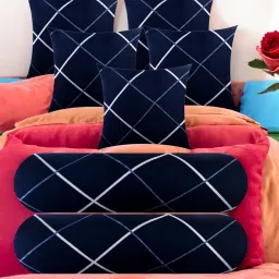 5 Cushion 2 Bolster Microfibre Stripes Bolster Pack of 7-image-58