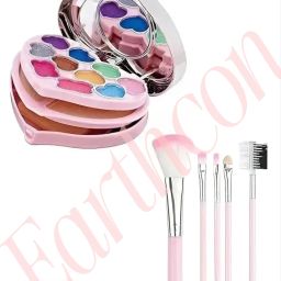 Heart Shape Makeup Kit Eye shadow Lip Gloss Mirror With 5 Pcs Brush-image-85