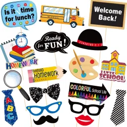 18 Sets Back to School Photo Booth Props Kit - First Day of School Camera Props Kit Party Supplies for Kids and Adults Photo Booth Board-image-59