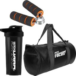 Gym Bag With Hand Gripper And Gym Shaker Combo Bag For Men and Women Fitness Accessory Kit Kit-0