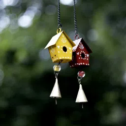 Metal Windchime Birdhouse for Wall Hnaging Door Hanging (Pack of 2) Brass Windchime-34