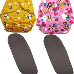 Infant Baby Reusable Cotton Pocket Diaper And Cotton Insert Adjustable Washable Wet Free Pack Of 2, Yellow Pink-image-9