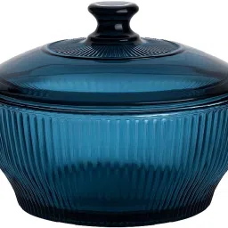 1.5 LTR Blue Color Fluted Glass Casserole with Glass Lid Serve Casserole Set-image-75