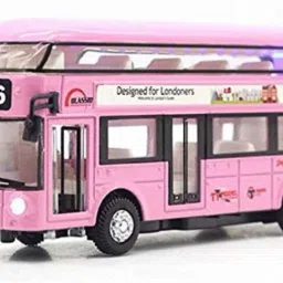 Double Decker Die cast Metal Body Door Opening Luxury Pink Toy Bus with LED Light and Sound-5