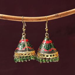 OOMPH Floral Beaded Meenakari Jhumkas-14