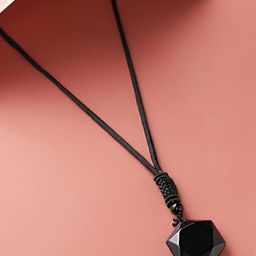 Yellow Chimes Black Cubic Zirconia High Polished Pendant With Leather Rope-27