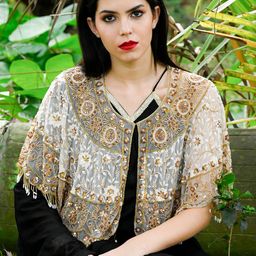 ODETTE Embellished Acrylic Crop Cape Shrug-42