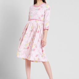 DODO & MOA Pink Floral Fit & Flare Crepe Dress-picture-51