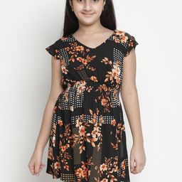 Oxolloxo Black & Orange Floral Crepe Dress-image-87