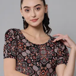 emeros Floral Printed Puff Sleeves Fit & Flare Dress-image-27