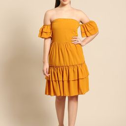 DODO & MOA Mustard Yellow Off-Shoulder Dress-image-49